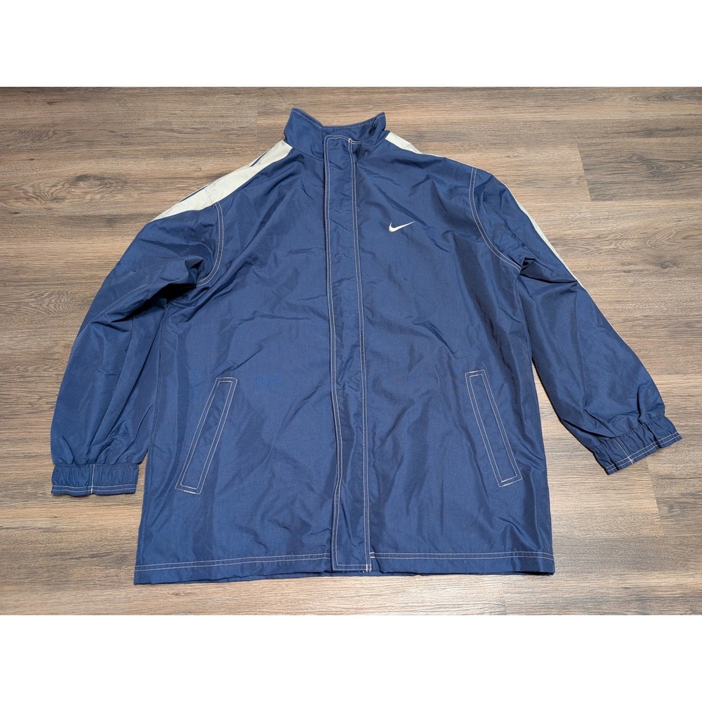 Vintage Nike‎ Zip Up Jacket Blue L White Embroidered Swoosh Logo